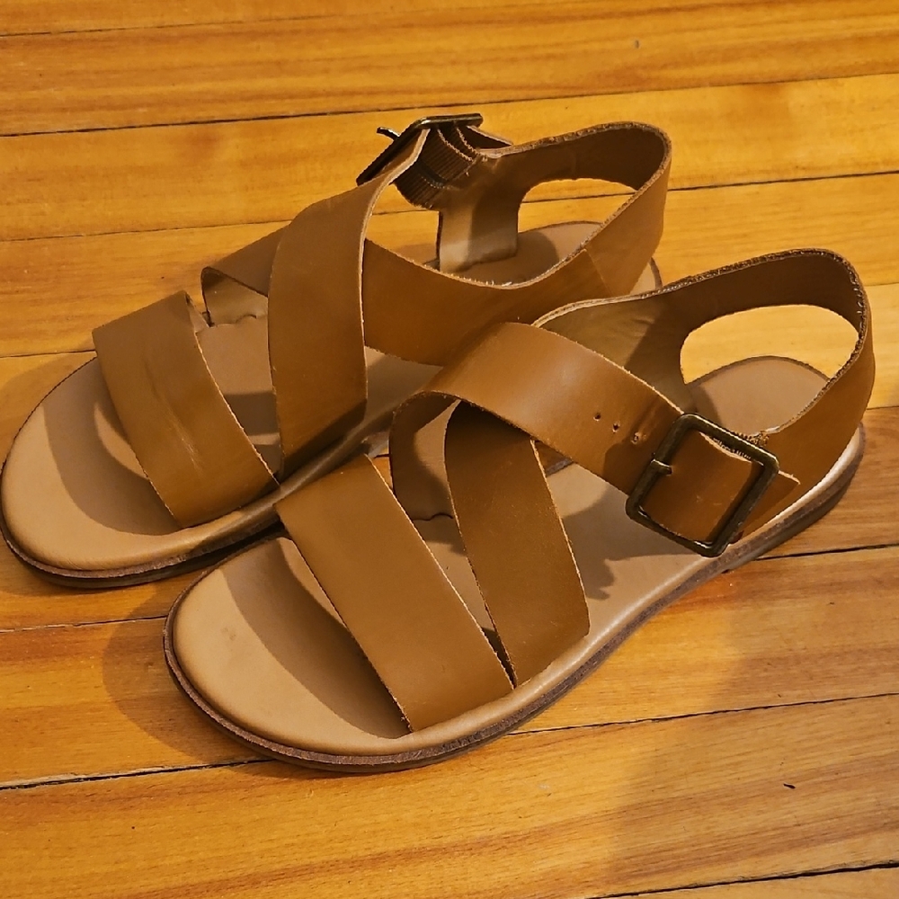 Franco Sarto Tan Strappy Sandals with Buckle
